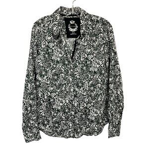 Cino Black & White Floral Long Sleeve Shirt Lightweight Cotton - Size Small